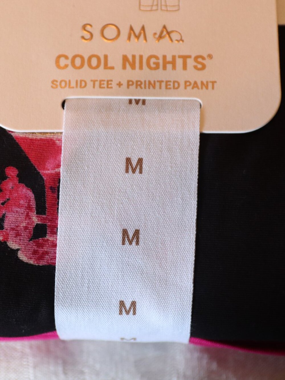 Soma Cool Nights Sleepware Set Red Solid Tee and Sipping Pretty Printed Pant Med - Picture 5 of 7